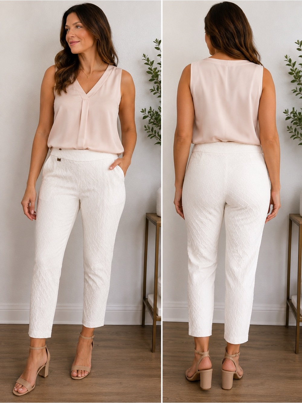 Lisette Montréal White Textured Pull-On Ankle Pants Women’s Size XL Career Chic